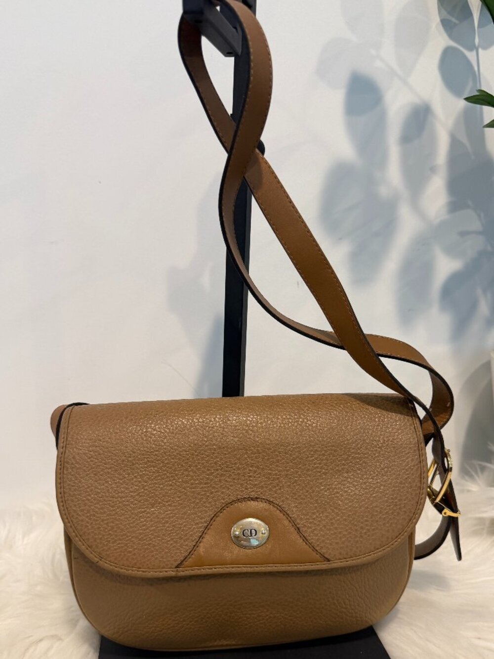 Vintage Christian Dior CD Logo Leather Shoulder Bag